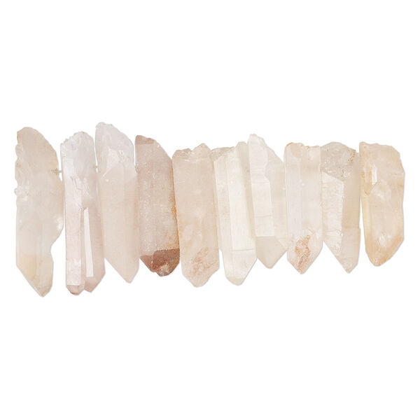 Bead, peach quartz (natural), 28x10mm-48x15mm hand-cut top-drilled point, C grade, Mohs hardness 7. Sold per 4-inch strand, approximately 8-10 beads. image number 0