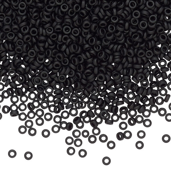 Seed bead, Miyuki, glass, pkg/10g, 2.2x1mm spacer rondelle, opaque matte black, (SPR2.2-401F). image number 0