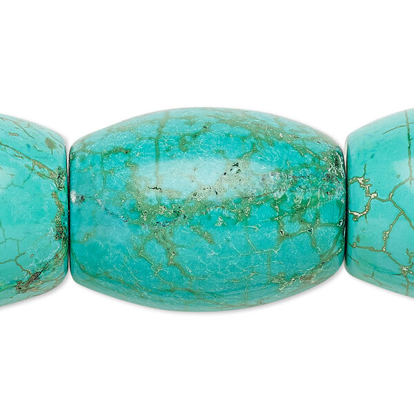 Bead, magnesite (dyed / stabilized), blue, 28x22mm-29x23mm barrel, B grade, Mohs hardness 3-1/2 to 4. Sold per 16-inch strand. image number 0