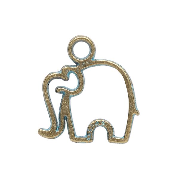 Charm, antique copper-finished "pewter" (zinc-based alloy), green patina, 25.5x20.5mm single-sided open elephant. Sold per pkg of 4. image number 0