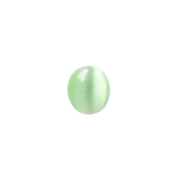 Cabochon, cat's eye glass (fiber optic glass), light green, 12x10mm calibrated oval, quality grade. Sold per pkg of 10. image number 0