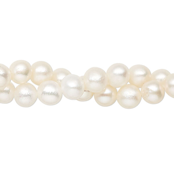 Pearl, cultured freshwater (bleached), pkg/15.5 to 16 inches, 5-7mm semi-round, C grade, white. image number 0