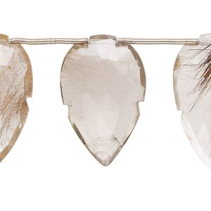 Golden rutilated quartz / red hair quartz 1pkg9, hand-cut top-drilled faceted leaf bead natural 33x17mm-40x23mm