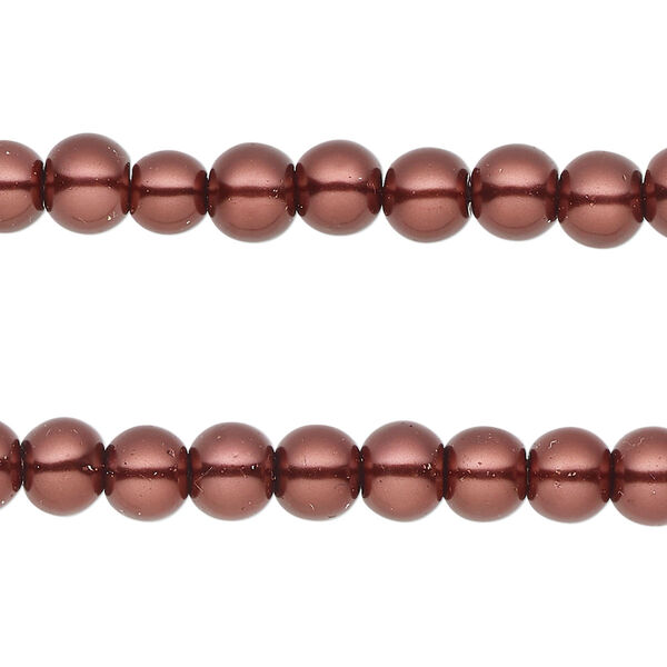 Bead, glass pearl, burgundy, 5-6mm round. Sold per pkg of (2) 15-inch strands, approximately 140 beads. image number 0