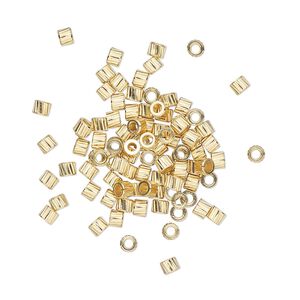 Crimp, gold-plated brass, 2.5mm corrugated round. Sold per pkg of 500.