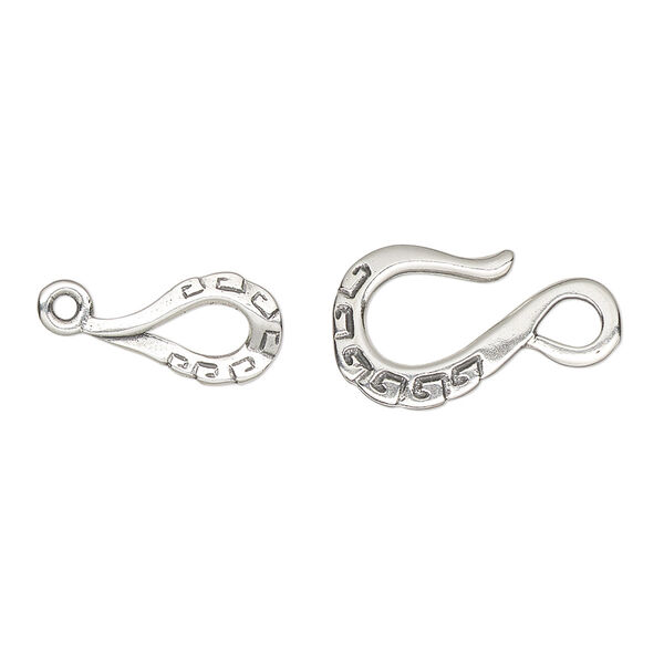 Clasp, JBB Findings, hook-and-eye, sterling silver, 24x11mm with geometric pattern. Sold individually. image number 0