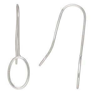 Ear wire fishhook 1pkg2 sterling silver, 40mm / oval, 20 gauge 1 pair