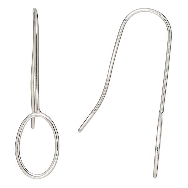 Ear wire fishhook 1pkg2 sterling silver, 40mm / oval, 20 gauge 1 pair image number 0