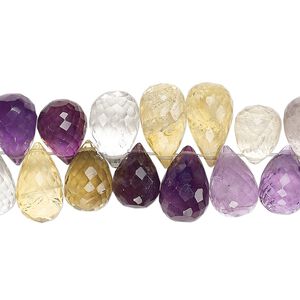 Amethyst / lemon quartz / lemon smoky quartz 1pkg1, hand-cut top-drilled faceted teardrop bead 4 inch 10x7mm-14x9mm