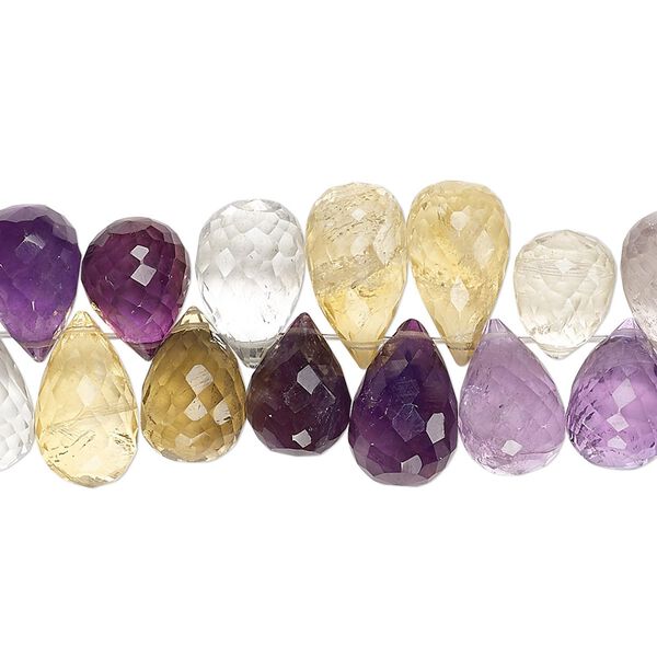 Amethyst / lemon quartz / lemon smoky quartz 1pkg1, hand-cut top-drilled faceted teardrop bead 4 inch 10x7mm-14x9mm image number 0