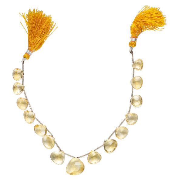 Bead, citrine (heated), light to medium, 10mm-18x17mm graduated hand-cut top-drilled faceted puffed teardrop, B+ grade, Mohs hardness 7. Sold per pkg of 14. image number 0