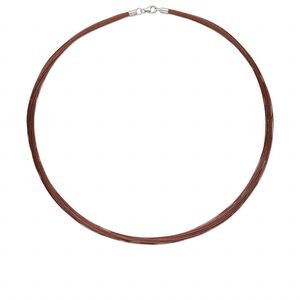 Necklace, sterling silver and nylon-coated stainless steel, brown, 48-50 strand, 18 inches with lobster claw clasp. Sold individually.
