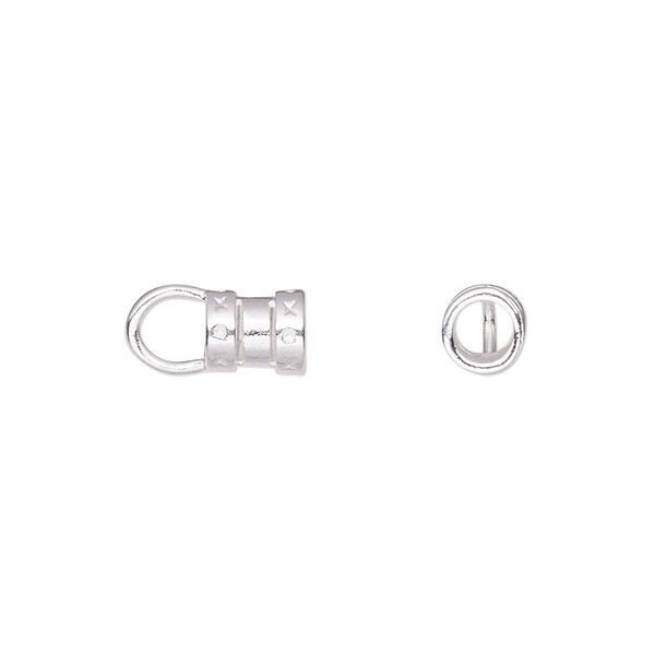 Crimp, silver-plated brass, 7x6mm tube with loop, 3.7mm inside diameter. Sold per pkg of 10. image number 0