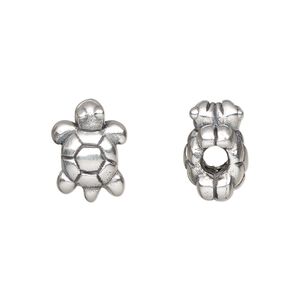 Bead, antiqued fine silver, electroformed, 14.5x11mm turtle. Sold individually.