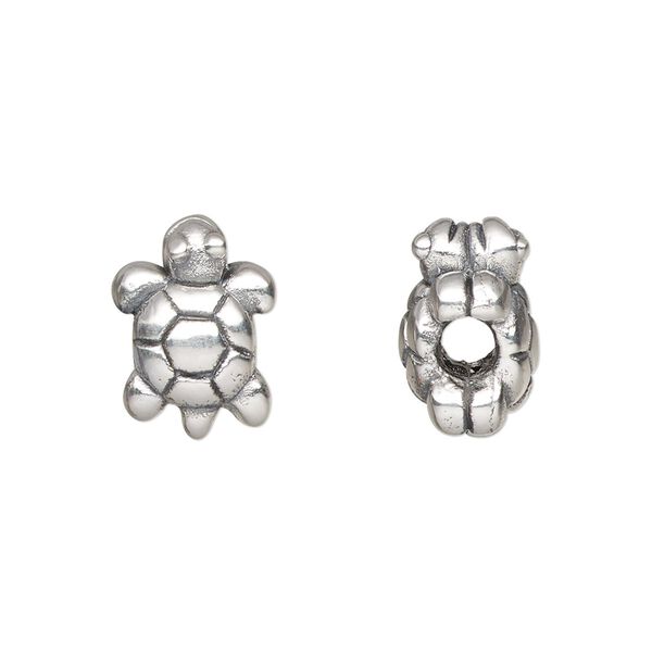 Bead, antiqued fine silver, electroformed, 14.5x11mm turtle. Sold individually. image number 0