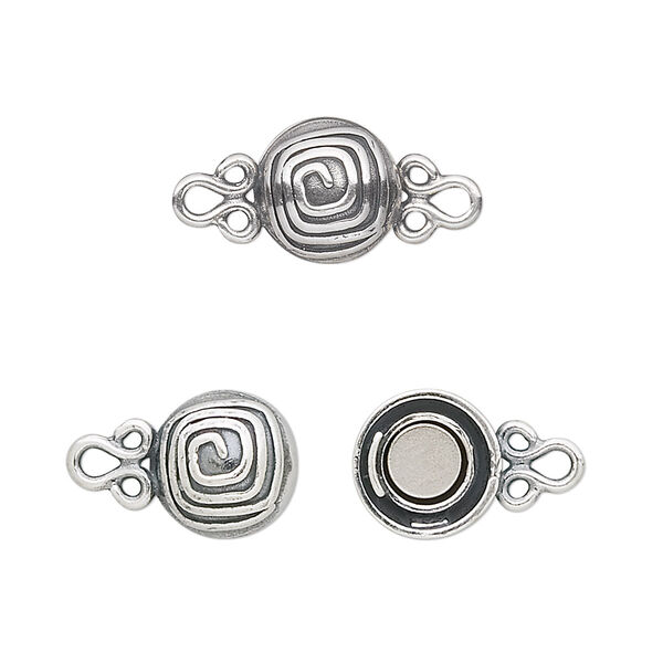 Clasp, JBB Findings, magnetic, sterling silver, 9mm round with spiral design. Sold individually. image number 0