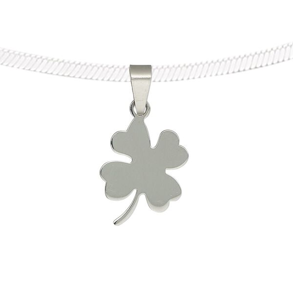 Pendant, stainless steel, 18x14mm two-sided matte and shiny 4-leaf clover. Sold individually. image number 0