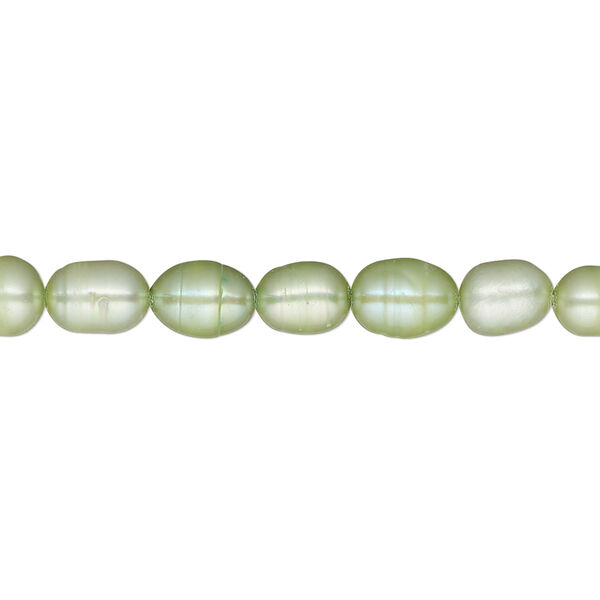 Pearl, cultured freshwater (dyed), aloe green, 5-6mm rice, D grade, Mohs hardness 2-1/2 to 4. Sold per 15-inch strand. image number 0
