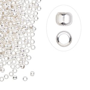 Crimp, silver-finished brass, 2.5mm round, 1.5mm inside diameter. Sold per pkg of 1,000.