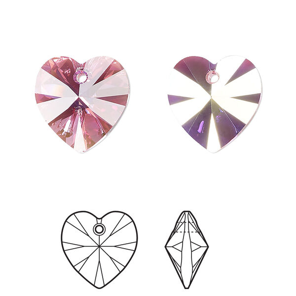 Drop 24pk rose AB, Crystal Passions® 14mm pendant heart 6228 image number 0