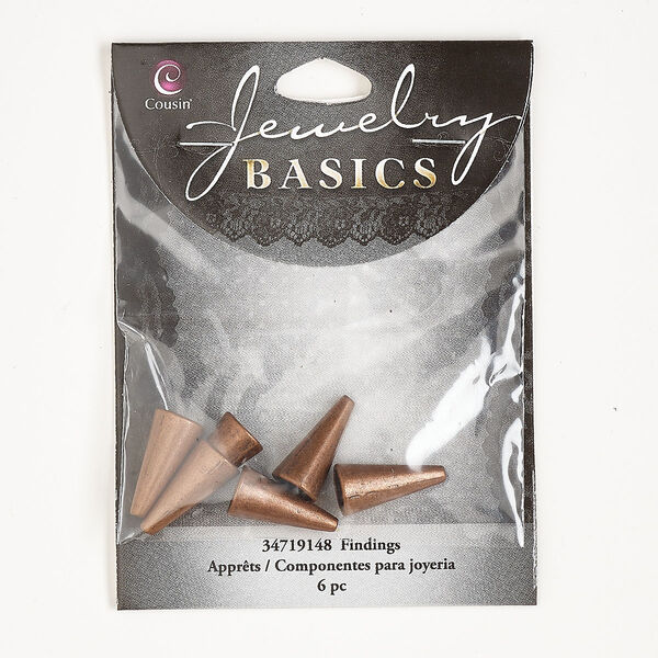 Cone, antique copper-finished brass, 16x9mm cone, 7mm inside diameter. Sold per pkg of 6. image number 0
