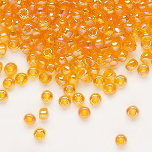 Seed bead, Dyna-Mites™, glass, transparent rainbow orange, #6 round. Sold per 1/2 kilogram pkg.