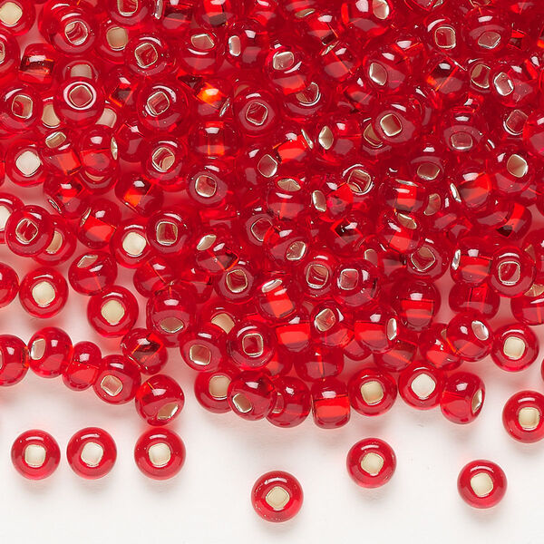 Seed bead, Preciosa Ornela Czech glass, pkg/500g, #6 rocaille, transparent silver-lined red, (97070). image number 0