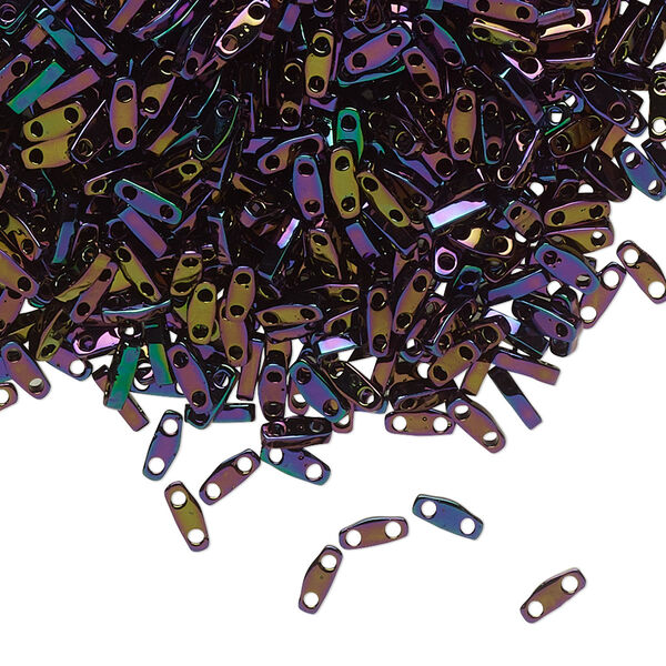 Seed bead, TILA®, glass, pkg/5g, 5x1.2mm quarter tila rectangle, opaque iris dark plum, (QTL-454). image number 0