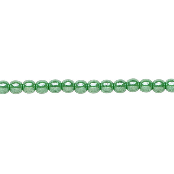 Bead, Czech glass druk, opaque green luster, 4mm round. Sold per 15-1/2" to 16" strand. image number 0