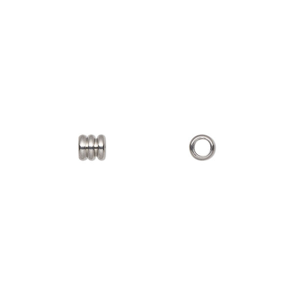 Bead, stainless steel, 4mm ribbed tube. Sold per pkg of 10. image number 0