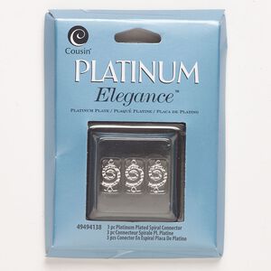 Link, copper, pkg/3, platinum plate, 9x7mm hammered spiral.