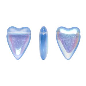 Bead, Czech pressed glass, blue AB, 18x13mm heart. Sold per 15" to 16" strand.