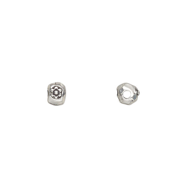 Bead, TierraCast®, antique silver-plated pewter (tin-based alloy), 5.5x4.5mm nugget with flower. Sold per pkg of 10. image number 0