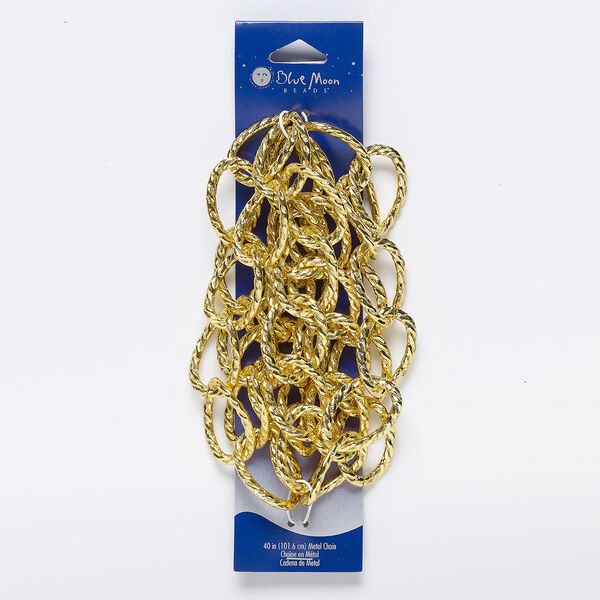 Chain, gold-finished "pewter" (zinc-based alloy), 23mm textured oval curb. Sold per pkg of 40 inches. image number 0