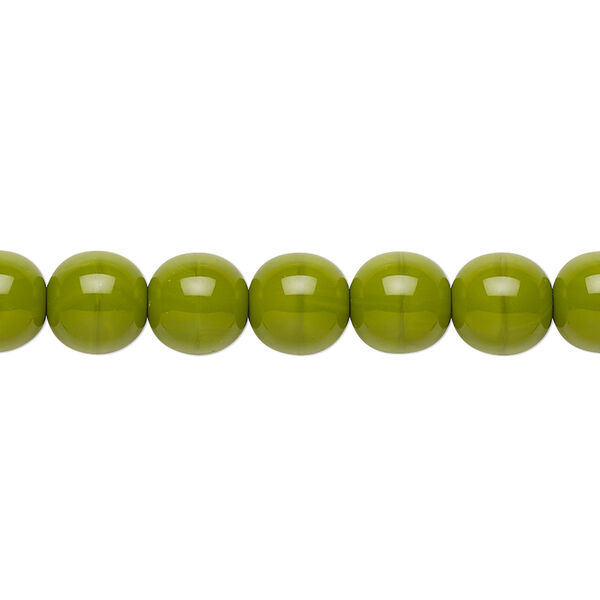 Bead, Preciosa, Czech glass druk, opaque chartreuse, 8mm round. Sold per 15-1/2" to 16" strand. image number 0
