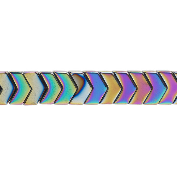 Bead, Hemalyke™ (man-made), rainbow, 8x6mm chevron. Sold per 15-1/2" to 16" strand. image number 0
