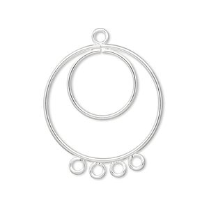Drop, silver-plated steel, 25mm double hoop with 15mm inside hoop, 4 loops. Sold per pkg of 10.