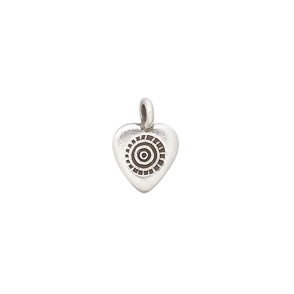 Charm, Hill Tribes, antiqued sterling silver, 11x9mm heart with circles. Sold individually. image number 0
