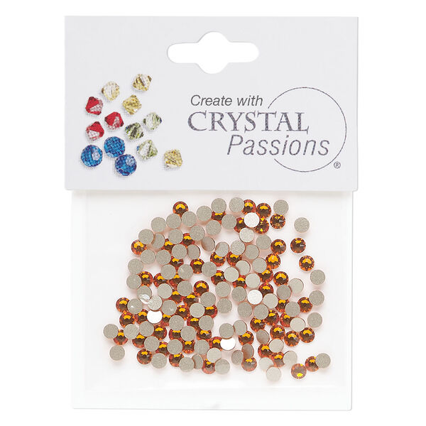 Flat back 1pkg144 tangerine, Crystal Passions&reg; rhinestone 3-3.2mm round SS12 image number 0