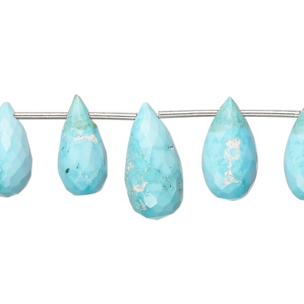 Imperial crown turquoise 1pkg5, hand-cut top-drilled faceted teardrop bead natural 10x7mm-17x10mm image number 0