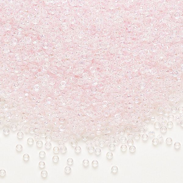 Seed bead, Miyuki, glass, pkg/250g, #15 rocaille, translucent pale pink-lined rainbow crystal clear (RR-265). image number 0