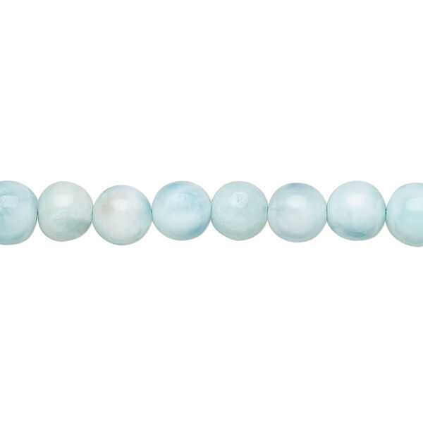 Bead, larimar (stabilized), white and light, 6mm round, B grade, Mohs hardness 4-1/2 to 5. Sold per 8-inch strand, approximately 30 beads. image number 0