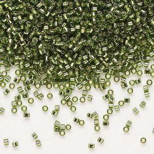Seed bead, Delica®, glass, pkg/7.5g, #11 round, transparent silver-lined olive green (DB-1207).
