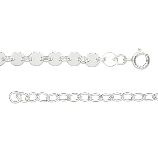 Chain, sterling silver, 4.2mm flat round, 18 inches with 2-inch extender chain and springring clasp. Sold individually. image number 0