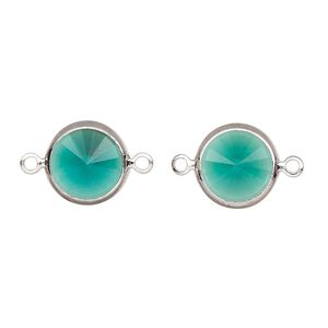 Link, Vintage Crystal™, crystal and silver-plated brass, emerald, 12mm rivoli. Sold per pkg of 2.