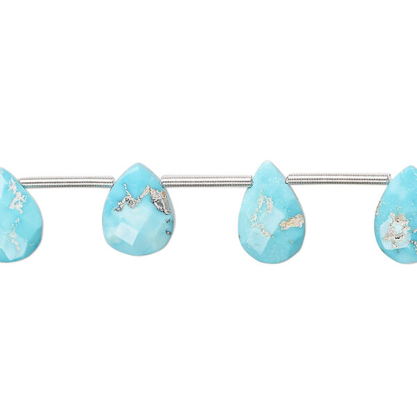 Imperial crown turquoise 1pkg11, hand-cut top-drilled faceted puffed teardrop bead natural C+ grade, 8x6mm-12x9mm image number 0