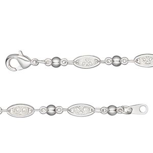 Chain 1pkg1 silver-plated "pewter" (zinc alloy) filigree, 4mm / 3mm ball, 24 inch