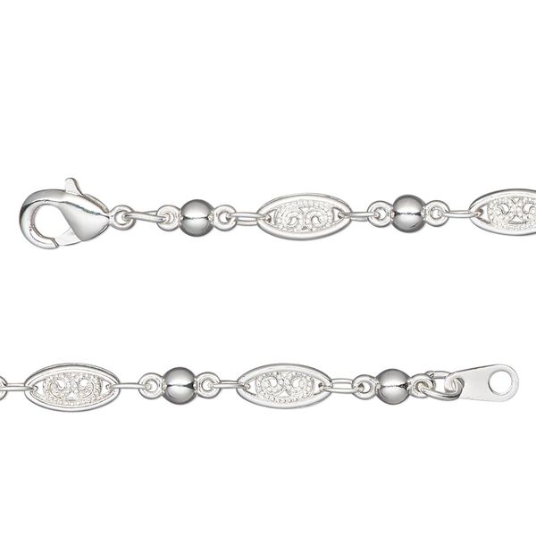 Chain, silver-plated "pewter" (zinc-based alloy), 4mm filigree and 3mm ball, 24 inches. Sold individually. image number 0