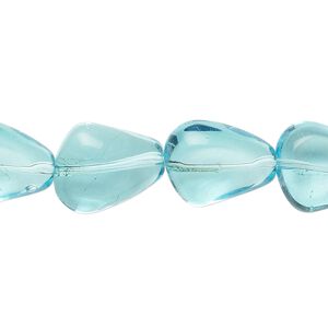 Bead, glass, transparent light aqua blue, 14x11mm-15x12mm concave teardrop. Sold per 11-inch strand, approximately 20 beads.