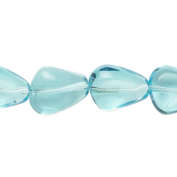 Bead, glass, transparent light aqua blue, 14x11mm-15x12mm concave teardrop. Sold per 11-inch strand, approximately 20 beads. image number 0